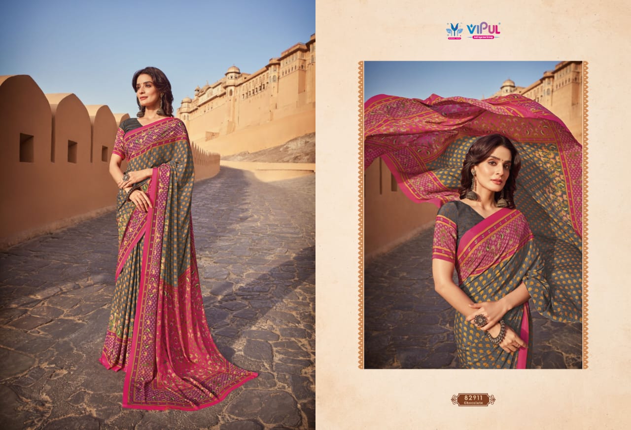 Crapy Colla Vol 22 By Vipul Daily Wear Crepe Sarees Wholesale Market In Surat